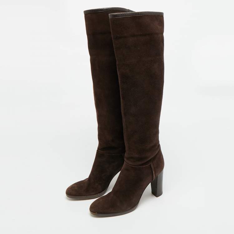 Pre Owned Loro Piana Size 39 Brown Suede Knee Length Boots