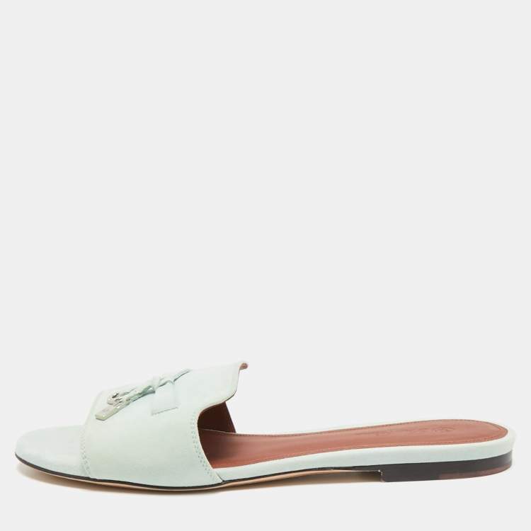 Pre Owned Loro Piana Summer Charms Size 38 Blue Suede Flat Sandals