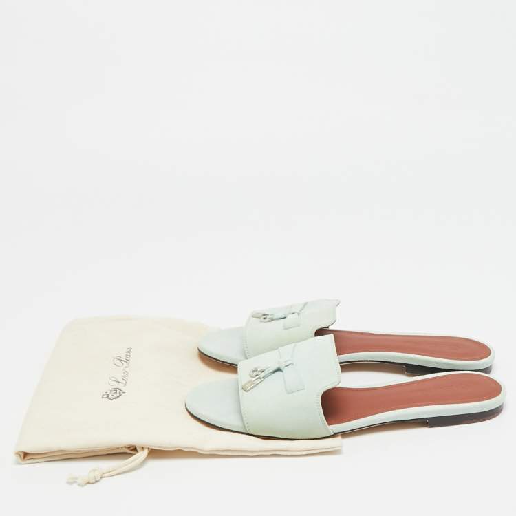 Pre Owned Loro Piana Summer Charms Size 38 Blue Suede Flat Sandals