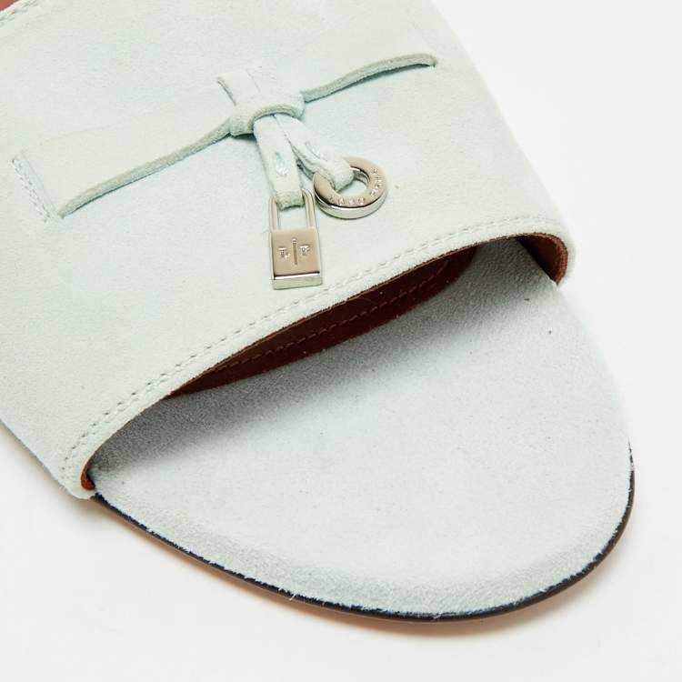 Pre Owned Loro Piana Summer Charms Size 38 Blue Suede Flat Sandals