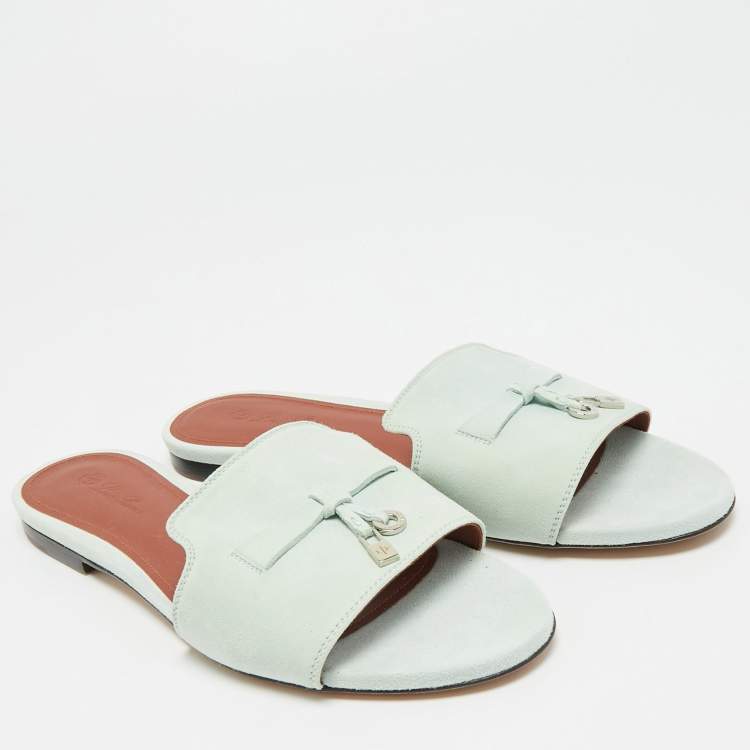 Pre Owned Loro Piana Summer Charms Size 38 Blue Suede Flat Sandals