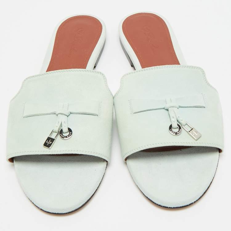 Pre Owned Loro Piana Summer Charms Size 38 Blue Suede Flat Sandals