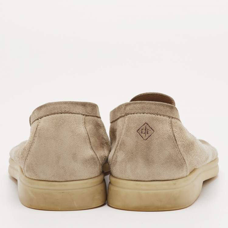 Pre Owned Loro Piana Summer Charms Walk Size 40 Beige Suede Slip On Loafers