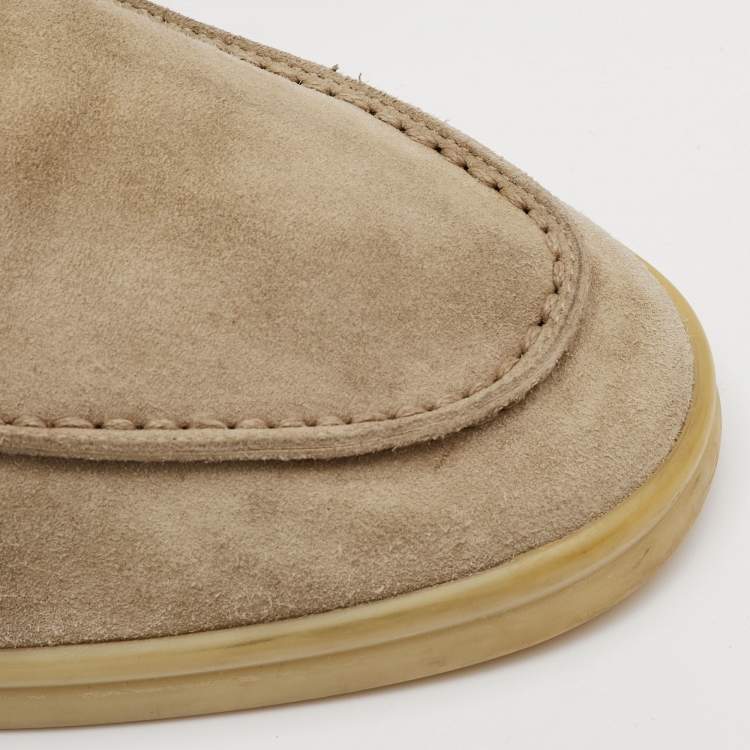 Pre Owned Loro Piana Summer Charms Walk Size 40 Beige Suede Slip On Loafers