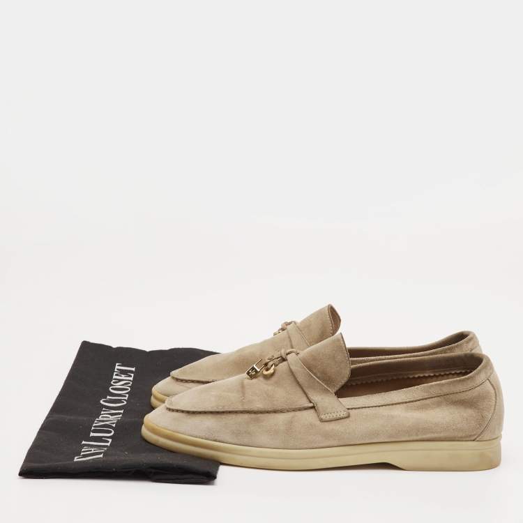 Pre Owned Loro Piana Summer Charms Walk Size 40 Beige Suede Slip On Loafers