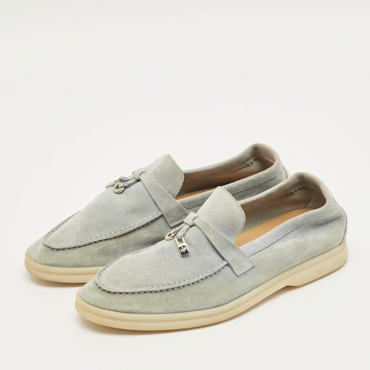 Pre Owned Loro Piana Summer Walk Size 38 Blue Suede Loafers