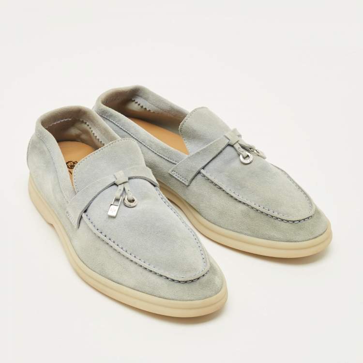 Pre Owned Loro Piana Summer Walk Size 38 Blue Suede Loafers