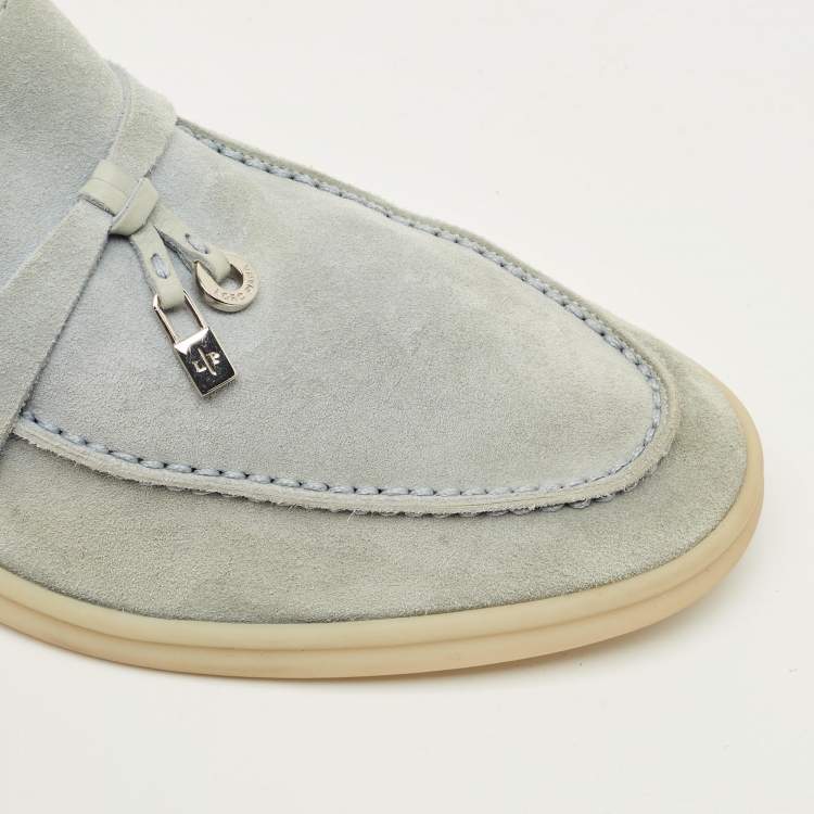 Pre Owned Loro Piana Summer Walk Size 38 Blue Suede Loafers