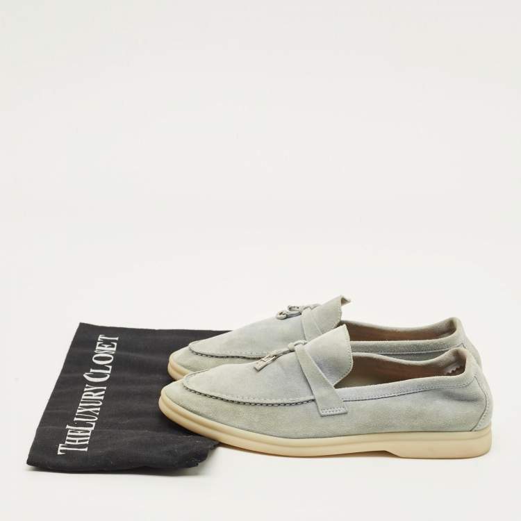 Pre Owned Loro Piana Summer Walk Size 38 Blue Suede Loafers