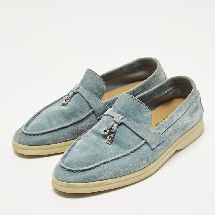 مملوكة مسبقًا Loro Piana Summer Walk Size 37 Sky Blue Suede Loafers
