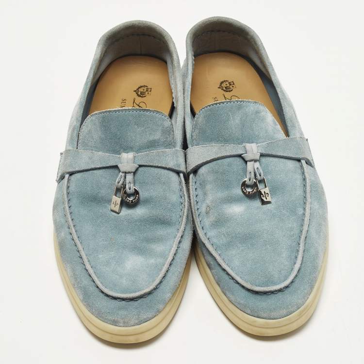 مملوكة مسبقًا Loro Piana Summer Walk Size 37 Sky Blue Suede Loafers