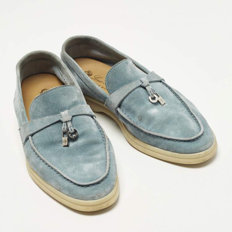 مملوكة مسبقًا Loro Piana Summer Walk Size 37 Sky Blue Suede Loafers