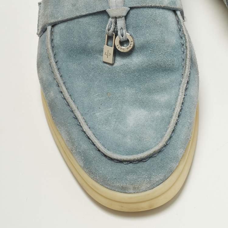 مملوكة مسبقًا Loro Piana Summer Walk Size 37 Sky Blue Suede Loafers