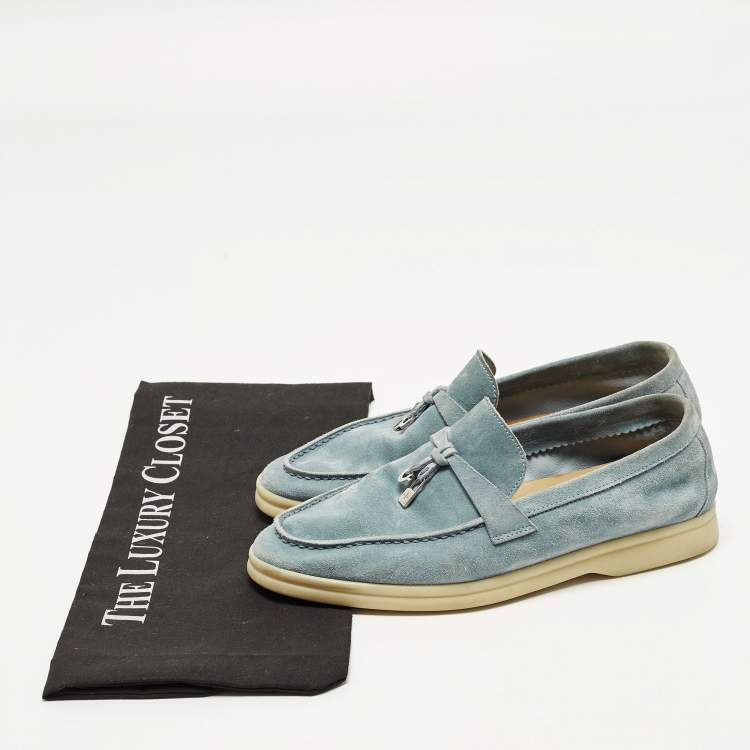 مملوكة مسبقًا Loro Piana Summer Walk Size 37 Sky Blue Suede Loafers