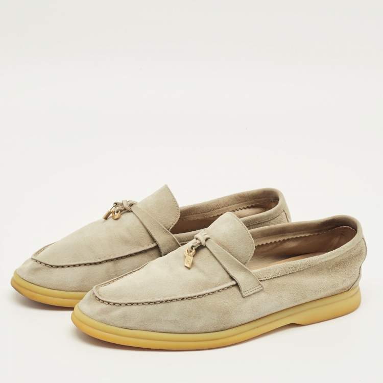 Pre Owned Loro Piana Summer Charms Walk Size 41 Beige Suede Loafers