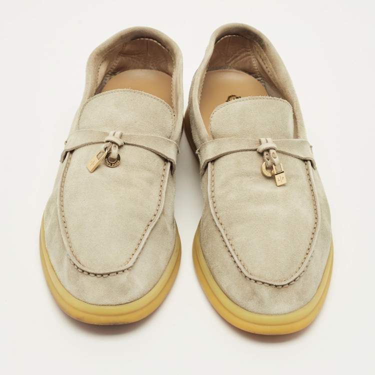 Pre Owned Loro Piana Summer Charms Walk Size 41 Beige Suede Loafers
