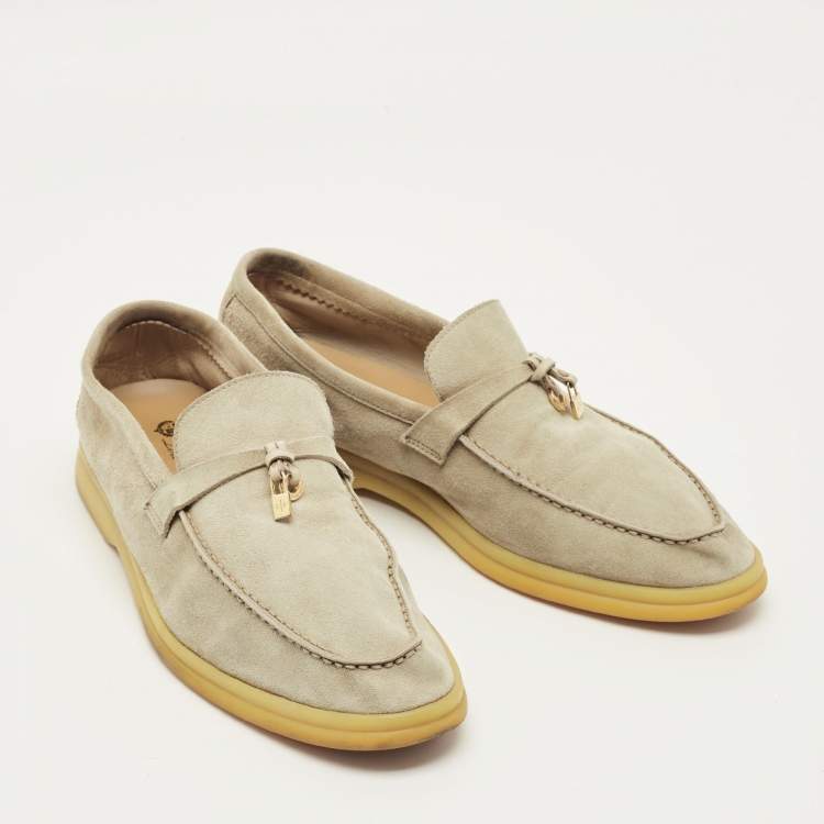Pre Owned Loro Piana Summer Charms Walk Size 41 Beige Suede Loafers