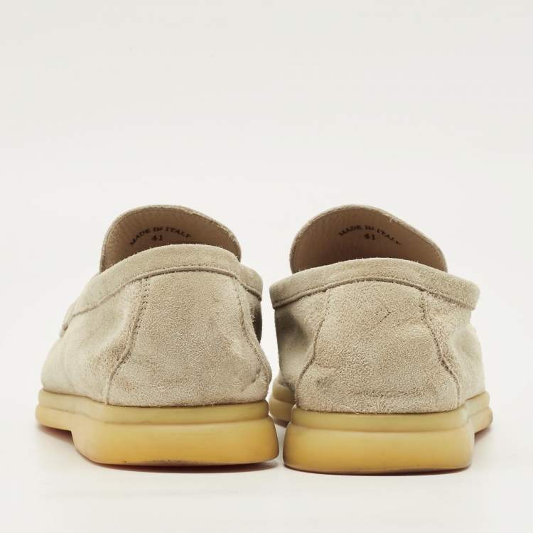 Pre Owned Loro Piana Summer Charms Walk Size 41 Beige Suede Loafers