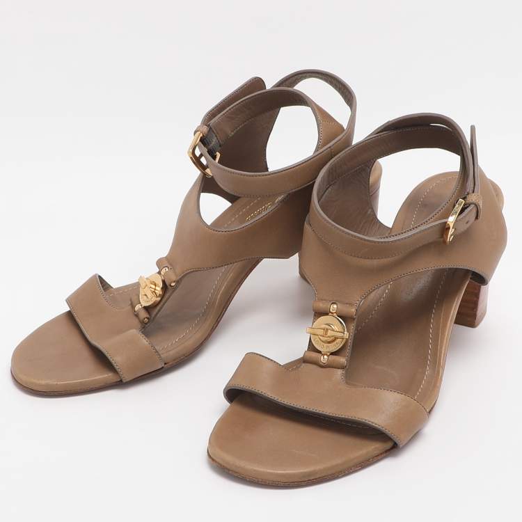 Pre Owned Loro Piana Size 37 Brown Leather Ankle Strap Sandals