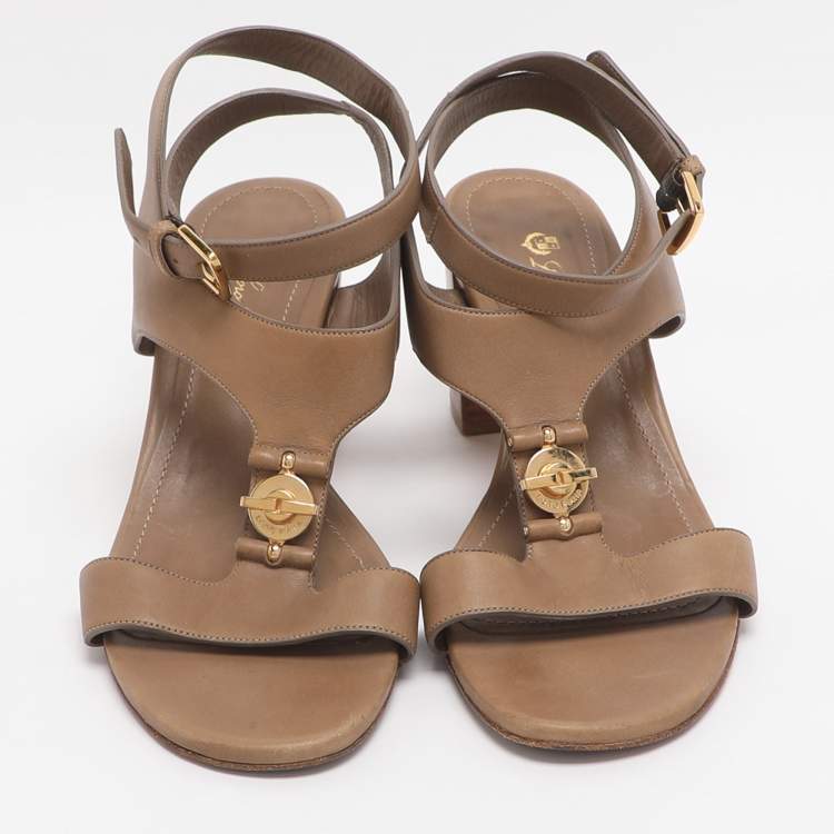 Pre Owned Loro Piana Size 37 Brown Leather Ankle Strap Sandals
