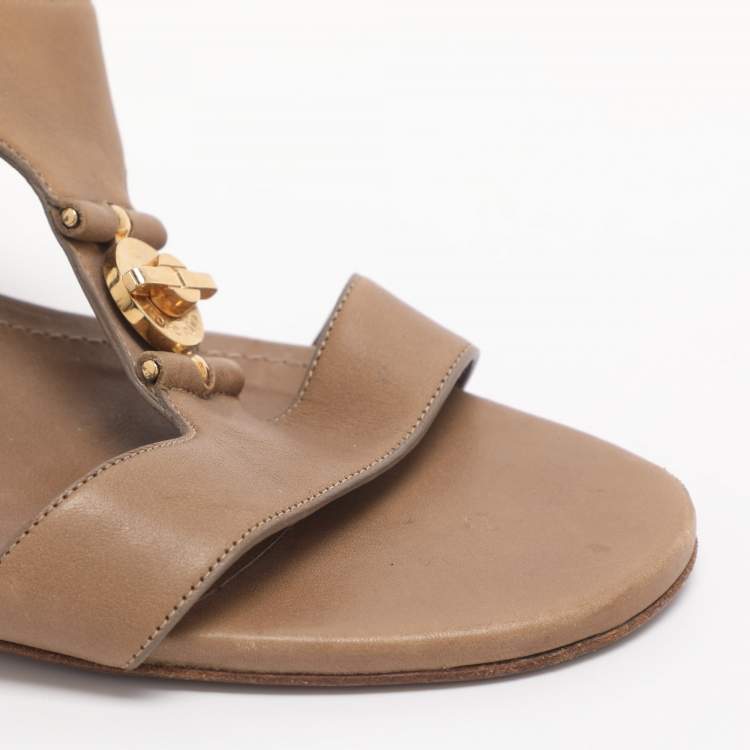 Pre Owned Loro Piana Size 37 Brown Leather Ankle Strap Sandals