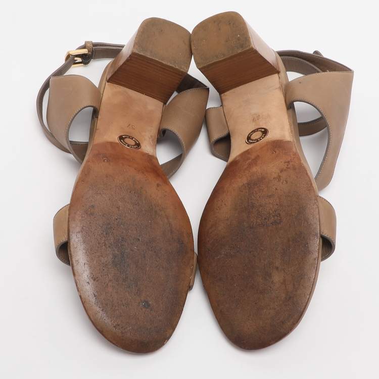 Pre Owned Loro Piana Size 37 Brown Leather Ankle Strap Sandals
