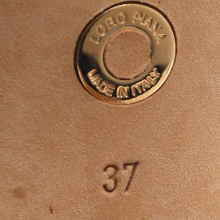 Pre Owned Loro Piana Size 37 Beige Canvas and Leather Ankle Strap Sandals