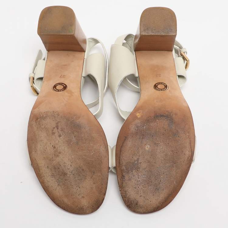 Pre Owned Loro Piana Size 37 Ivory Leather Ankle Strap Sandals