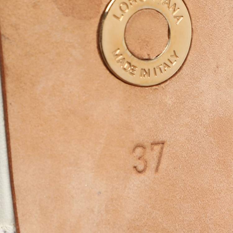 Pre Owned Loro Piana Size 37 Ivory Leather Ankle Strap Sandals