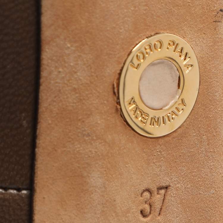 Pre Owned Loro Piana Size 37 Brown Leather Peep Toe Pumps