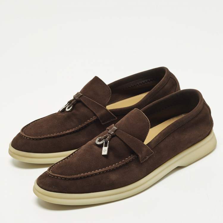 Pre Owned Loro Piana Summer Charms Walk Size 37.5 Dark Brown Suede Loafers