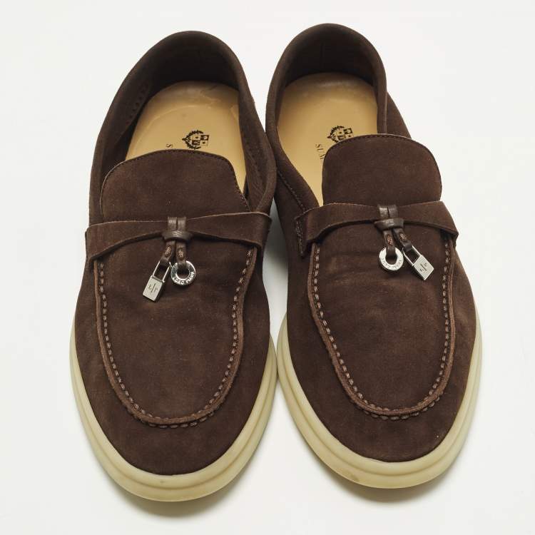 Pre Owned Loro Piana Summer Charms Walk Size 37.5 Dark Brown Suede Loafers