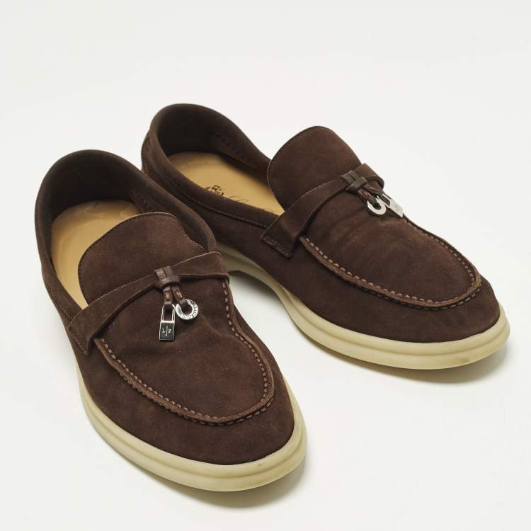 Pre Owned Loro Piana Summer Charms Walk Size 37.5 Dark Brown Suede Loafers