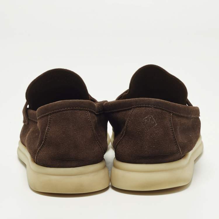 Pre Owned Loro Piana Summer Charms Walk Size 37.5 Dark Brown Suede Loafers