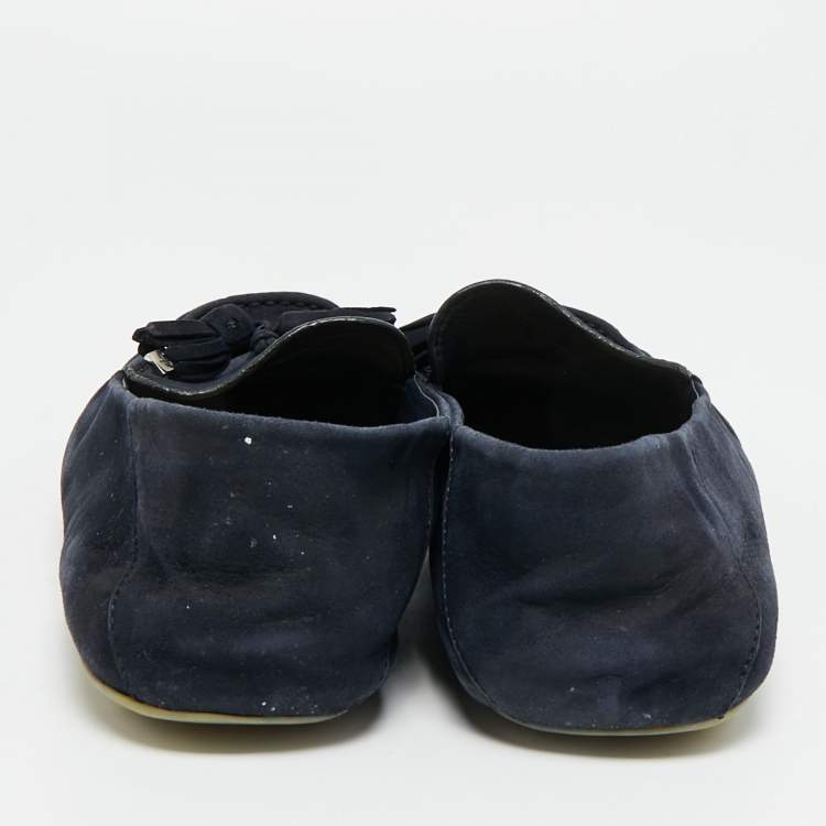 مملوكة مسبقًا Loro Piana Size 38 Navy Blue Suede Tassel Dot Sole Walk Slip On Loafers 