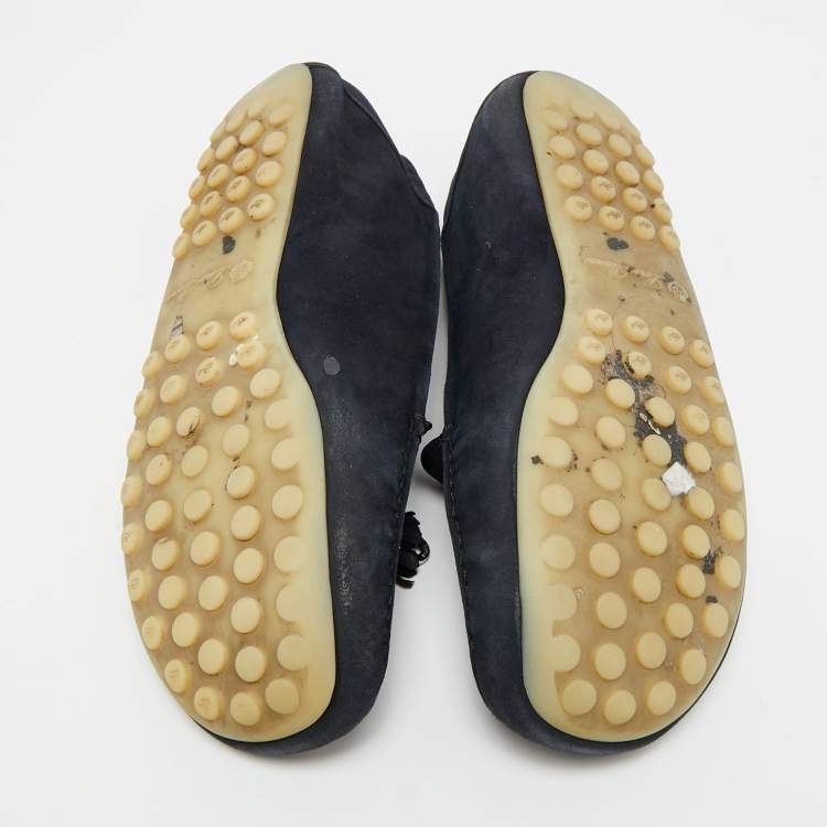 مملوكة مسبقًا Loro Piana Size 38 Navy Blue Suede Tassel Dot Sole Walk Slip On Loafers 