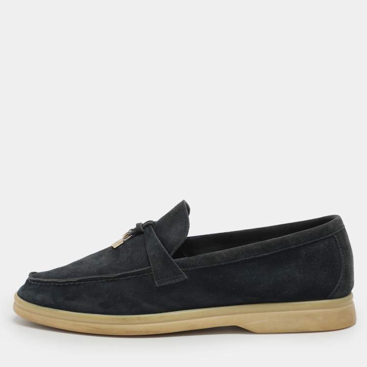 Pre Owned Loro Piana Summer Charms Walk Size 38 Blue Suede Loafers