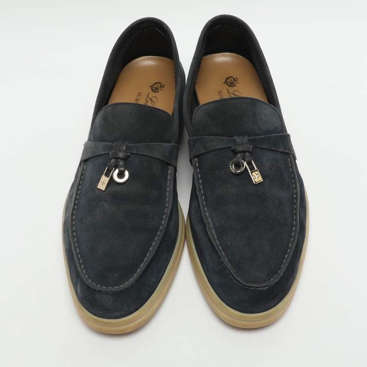 Pre Owned Loro Piana Summer Charms Walk Size 38 Blue Suede Loafers