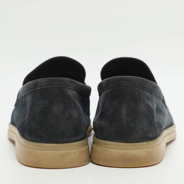 Pre Owned Loro Piana Summer Charms Walk Size 38 Blue Suede Loafers