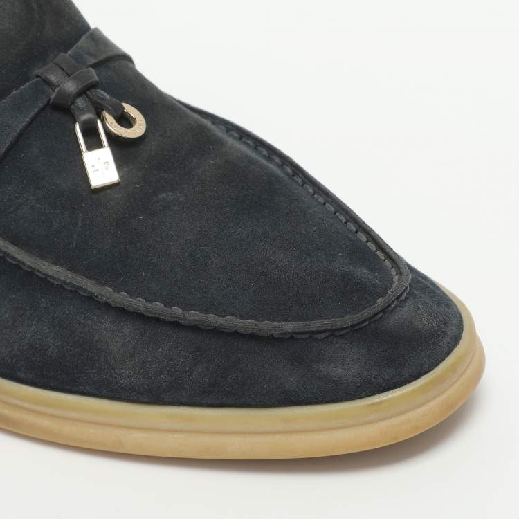 Pre Owned Loro Piana Summer Charms Walk Size 38 Blue Suede Loafers