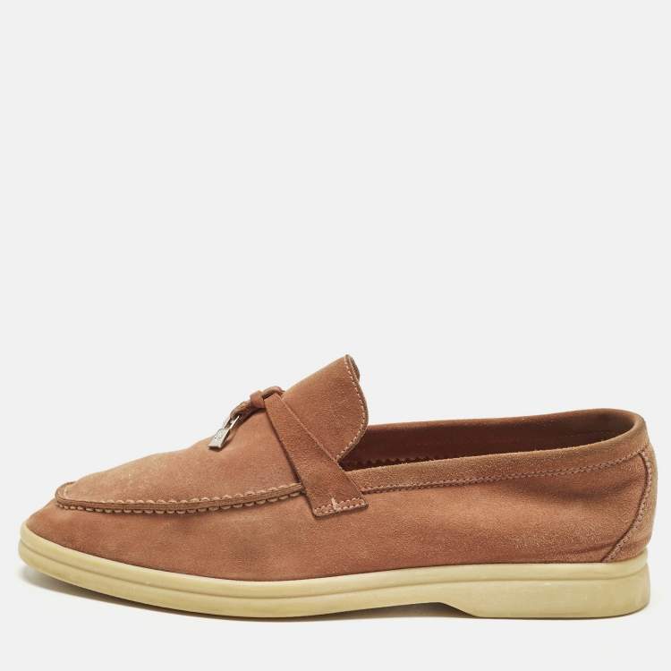 Pre Owned Loro Piana Summer Charms Walk Size 38 Pink Suede Loafers