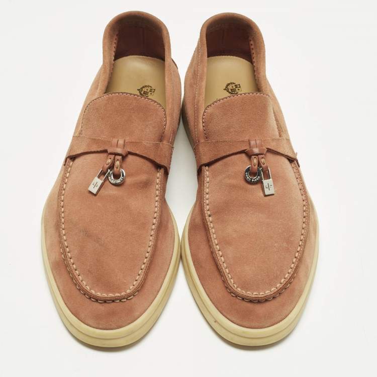 Pre Owned Loro Piana Summer Charms Walk Size 38 Pink Suede Loafers