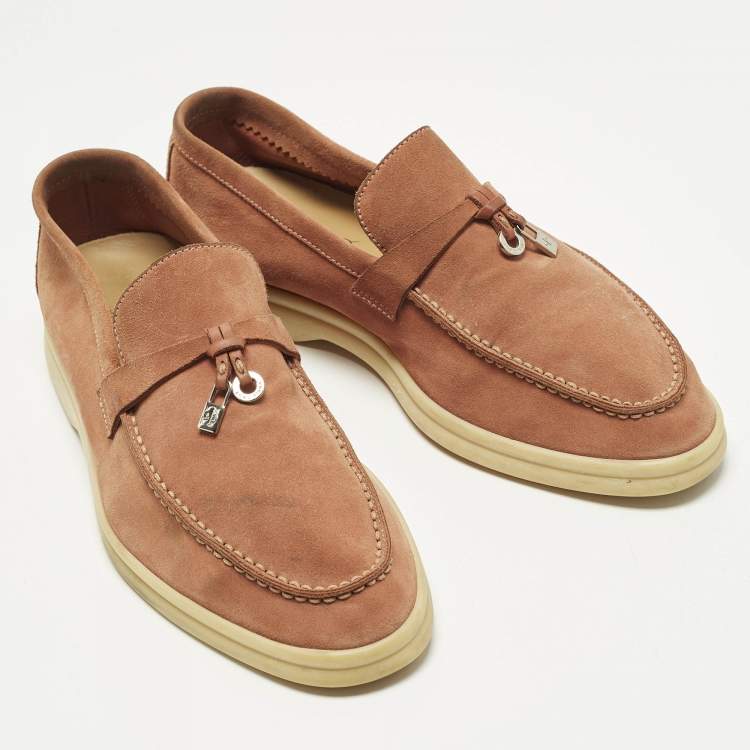 Pre Owned Loro Piana Summer Charms Walk Size 38 Pink Suede Loafers