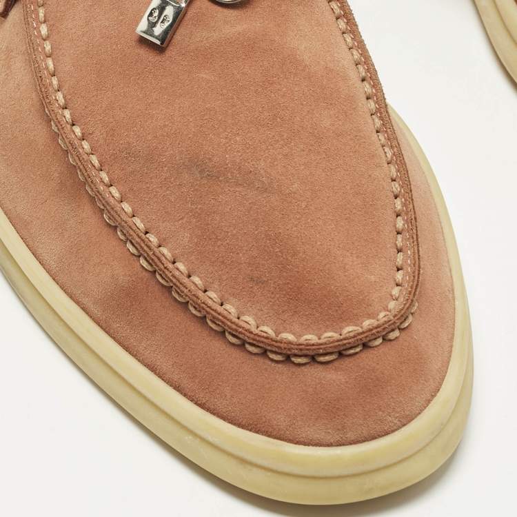 Pre Owned Loro Piana Summer Charms Walk Size 38 Pink Suede Loafers