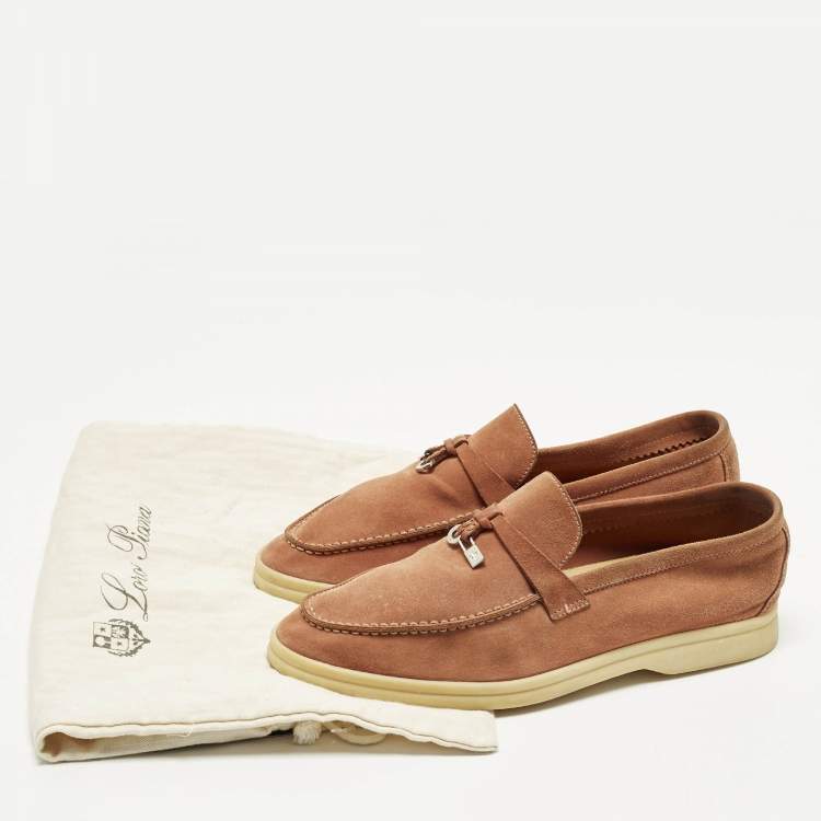 Pre Owned Loro Piana Summer Charms Walk Size 38 Pink Suede Loafers