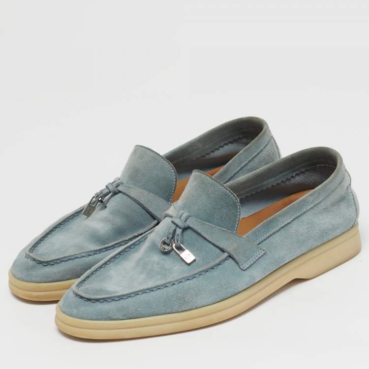 Pre Owned Loro Piana Summer Charms Walk Size 37 Blue Suede Loafers