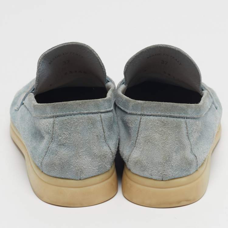 Pre Owned Loro Piana Summer Charms Walk Size 37 Blue Suede Loafers