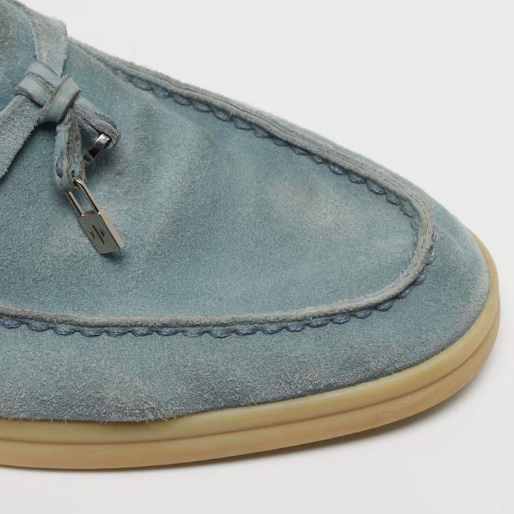 Pre Owned Loro Piana Summer Charms Walk Size 37 Blue Suede Loafers