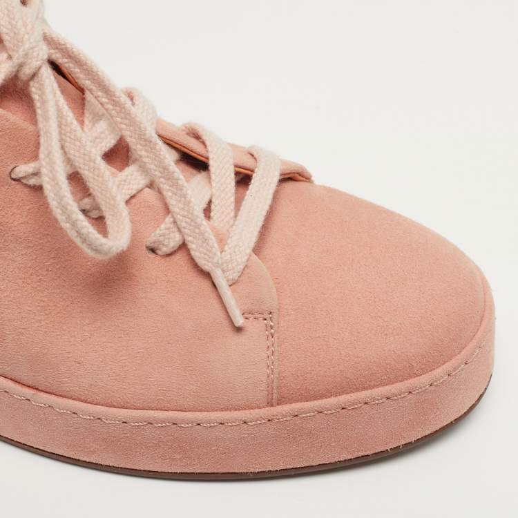 Pre Owned Loro Piana Salmon Nuages Size 37.5 Pink Suede Low Top Sneakers