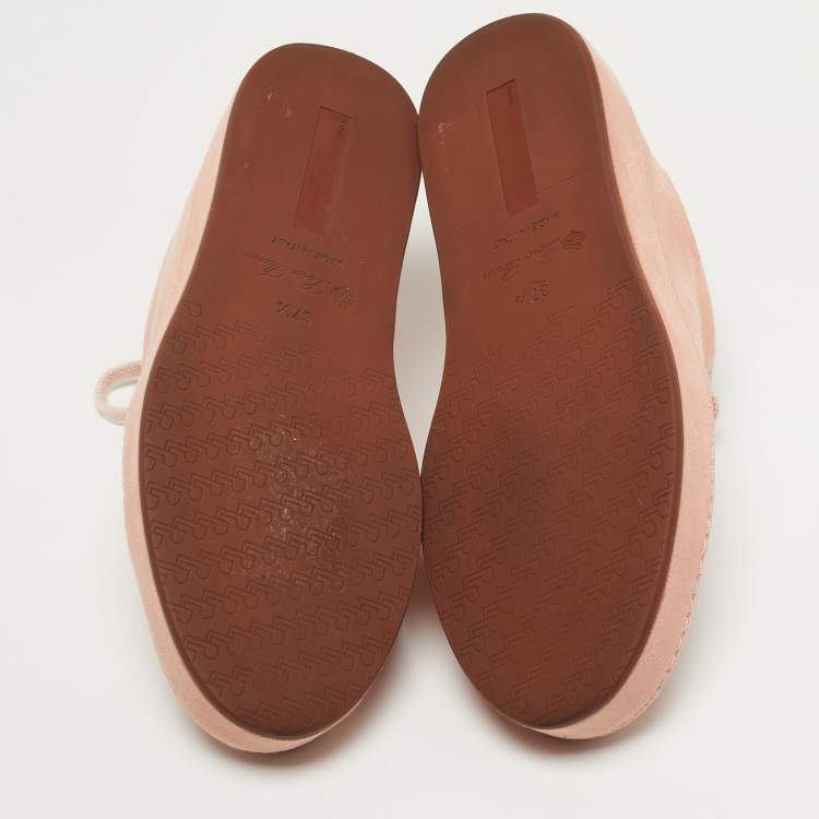 Pre Owned Loro Piana Salmon Nuages Size 37.5 Pink Suede Low Top Sneakers